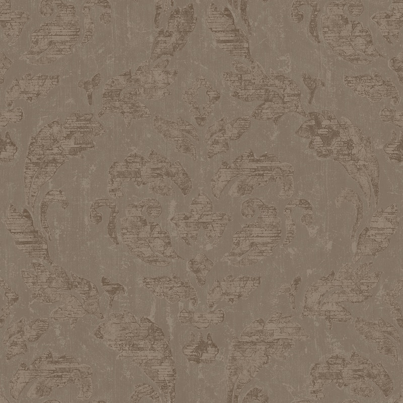 Galerie Wallcoverings Ambiance Large Damask Vinyl on Non-woven Matte Wallpaper Roll - 33 feet x 21 inches - Taupe