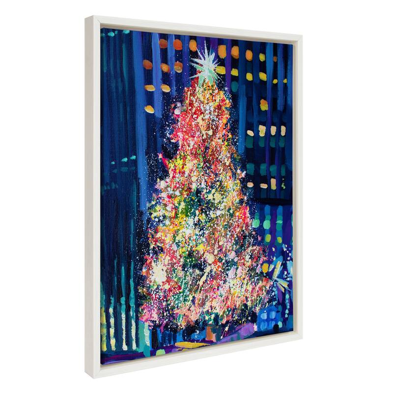 Kate and Laurel Sylvie Rockefeller Center Tree Framed Canvas by Rachel Christopoulos - 18x24 - White