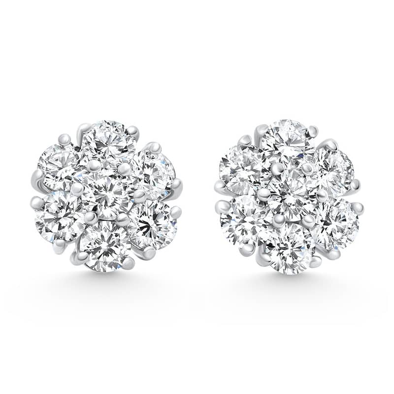 F/VS 3.60Ct Diamond Cluster Pave Studs Screwback Earrings Gold Lab Grown