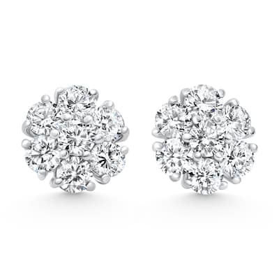 F/VS 3.60Ct Diamond Cluster Pave Studs Screwback Earrings Gold Lab Grown