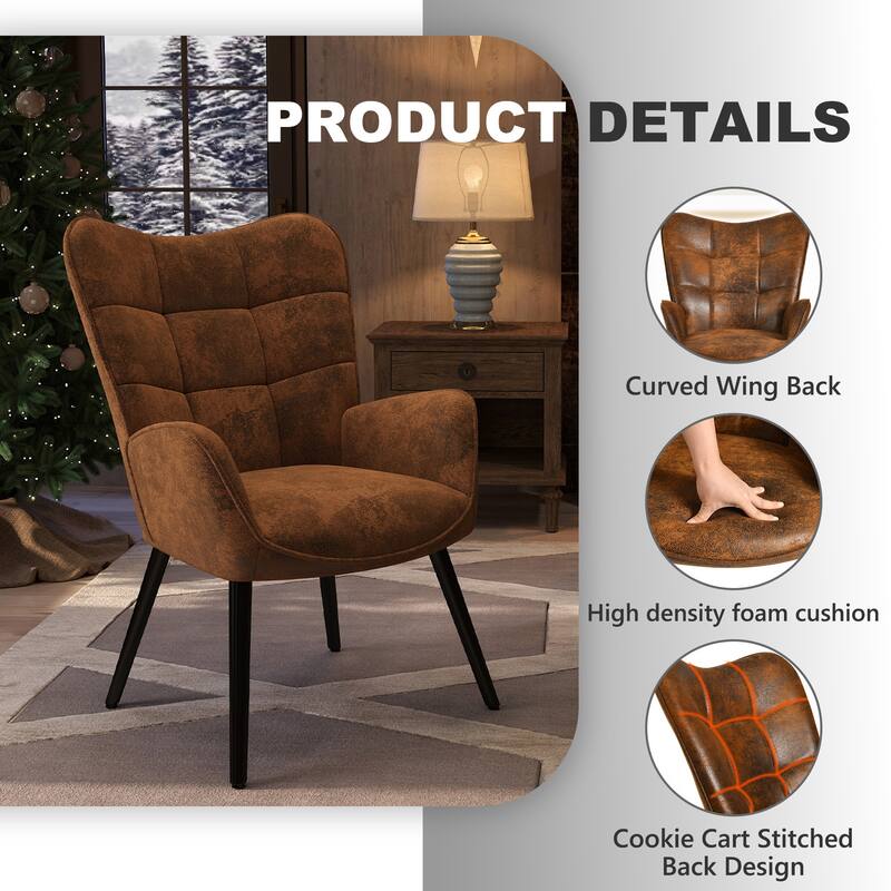 Homy Casa Modern Upholstered Accent Chair with Armrests and Wooden Legs for Living Room and Reading Nook