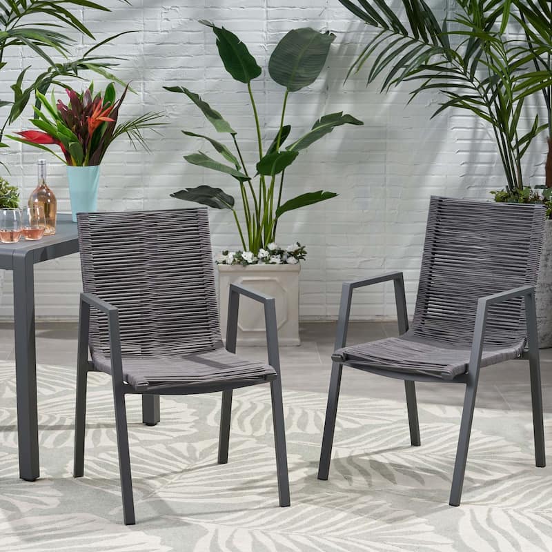 Outdoor Modern Aluminum Dining Chair with Rope Seat (Set of 2)