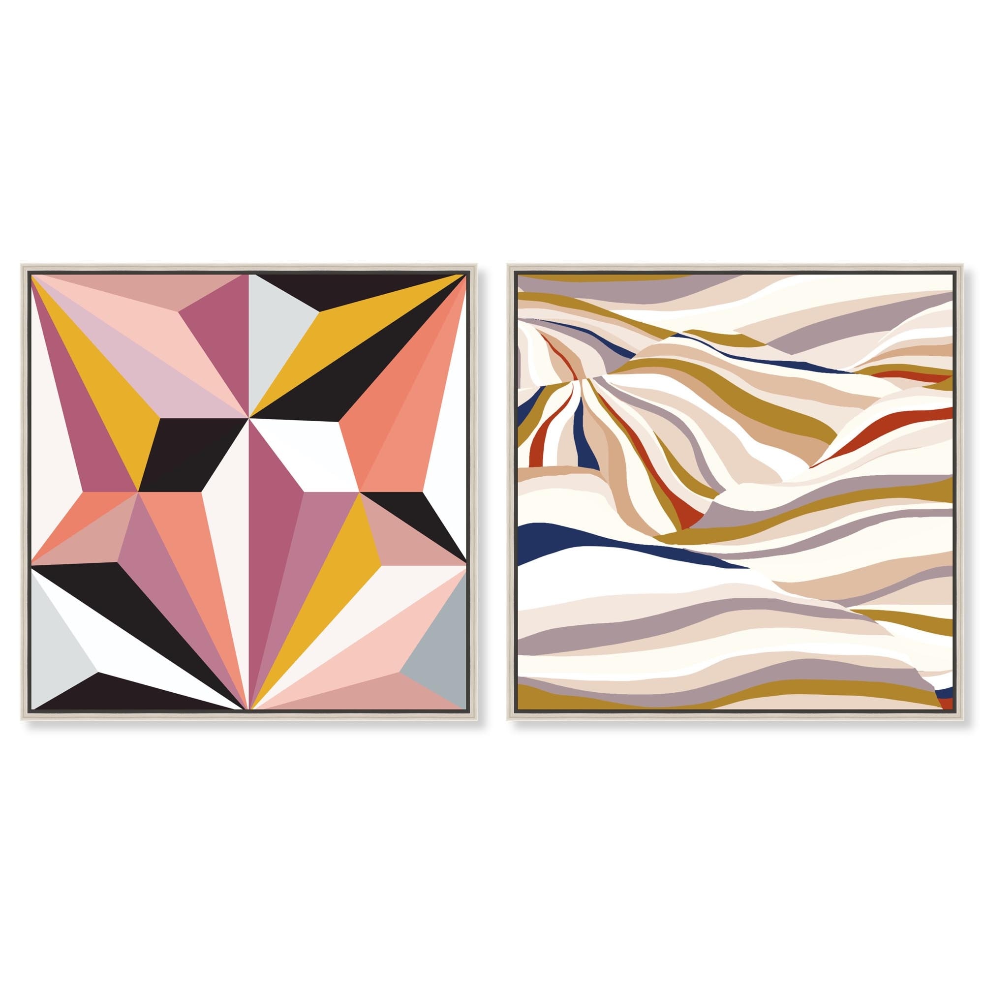 Gilded Coastal Calm Boho Art 2 Panel Set Framed Canvas Print by Art Remedy