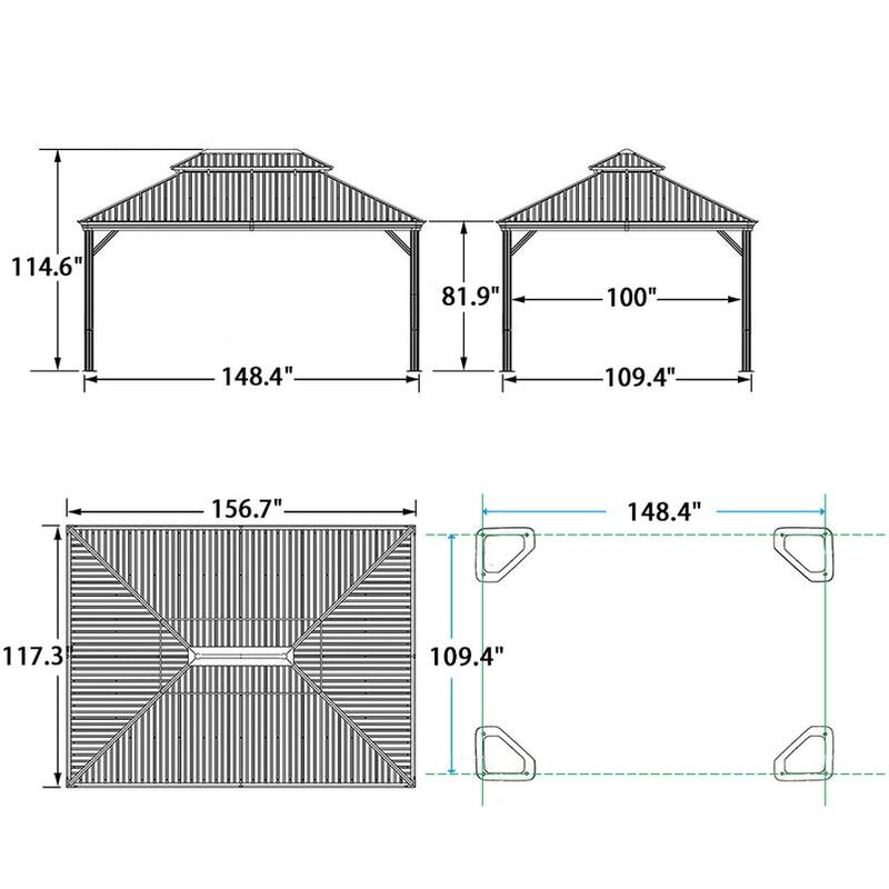 PURPLE LEAF Outdoor Hardtop Gazebo with Bronze Aluminum Frame Galvanized Steel Roof