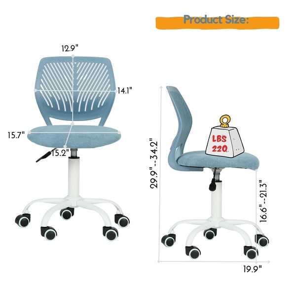 dimension image slide 10 of 11, HomyLin Armless Swivel Kids Desk Chair with Mesh Padded Seating
