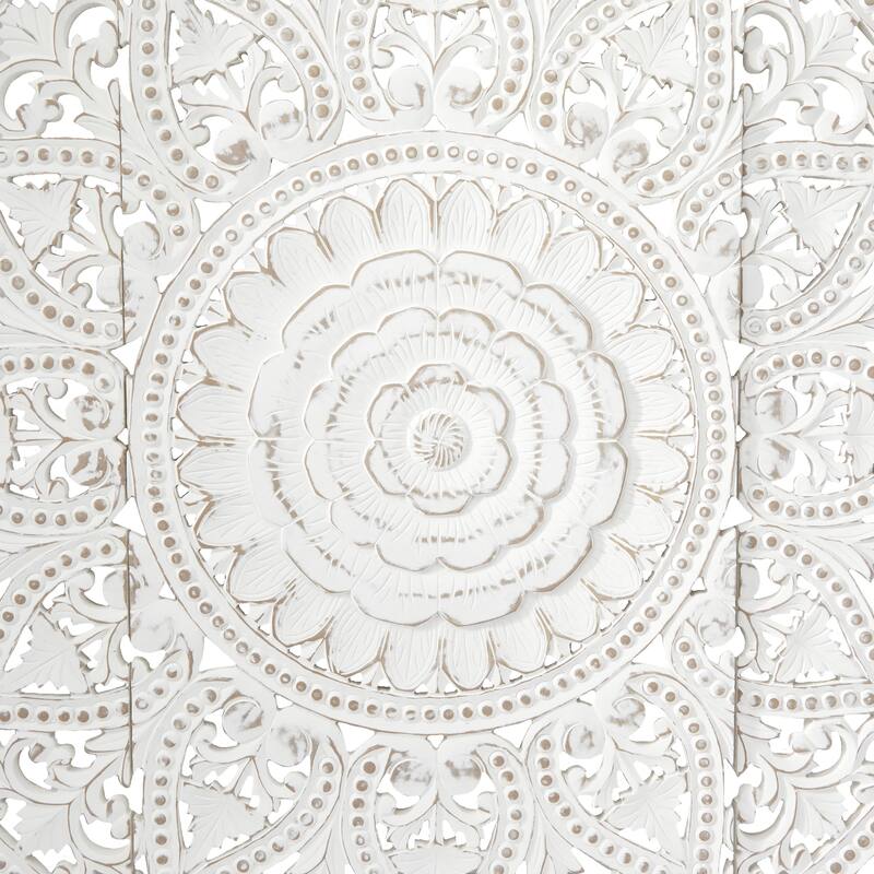Wooden Floral Handmade Intricately Carved Home Wall Decor with Mandala Design - Set of 3 White - Roche River Decor