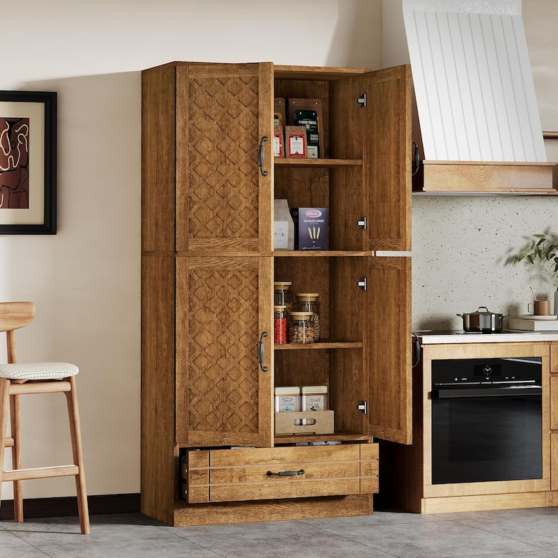 70-Inch Kitchen Pantry Cabinet, Tall Bakers' Rack Kitchen Cabinet with Doors and Drawer - N/A