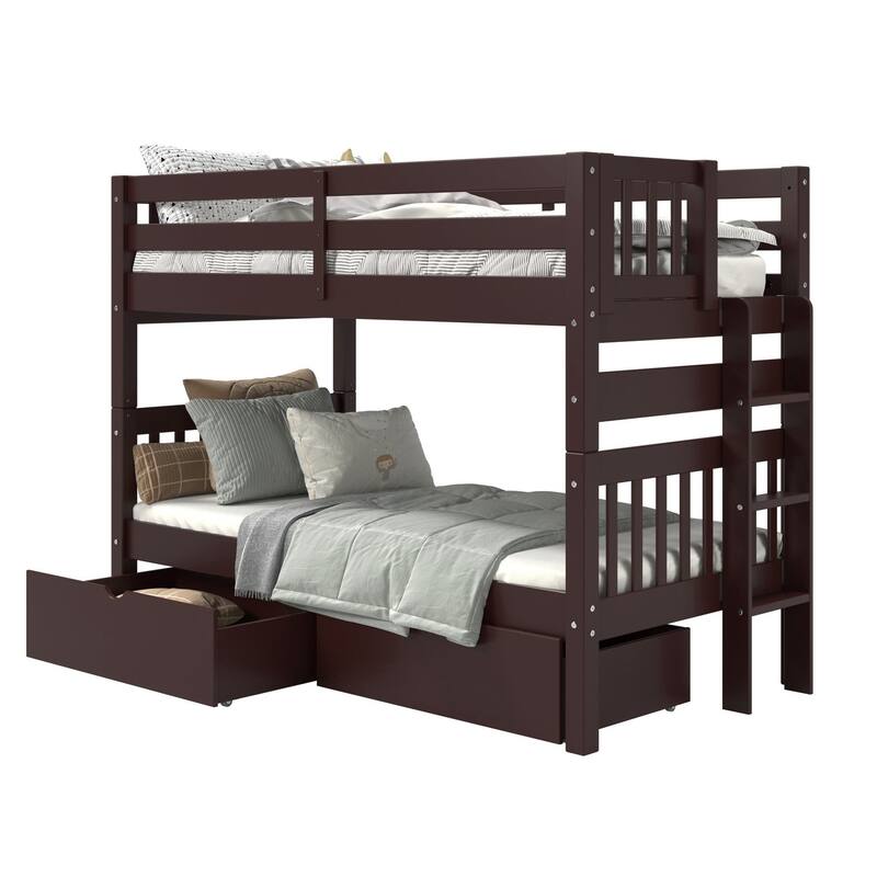 Taylor & Olive Trillium Twin over Twin Bunk Bed with Ladder, 2 Drawers