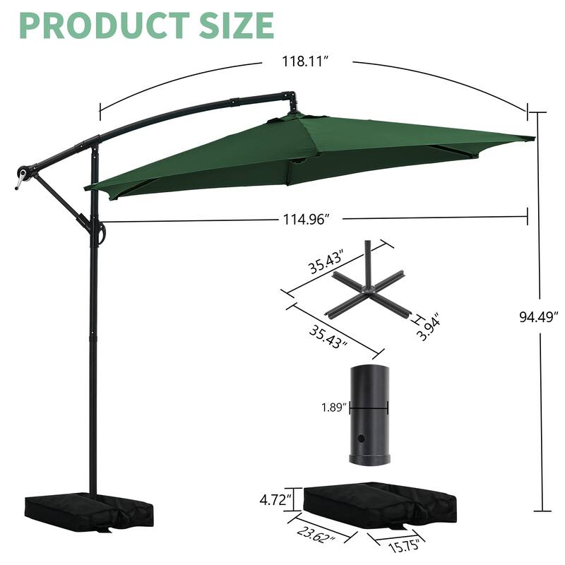 Autlaycil 10ft Offset Hanging Market Patio Umbrella with Base