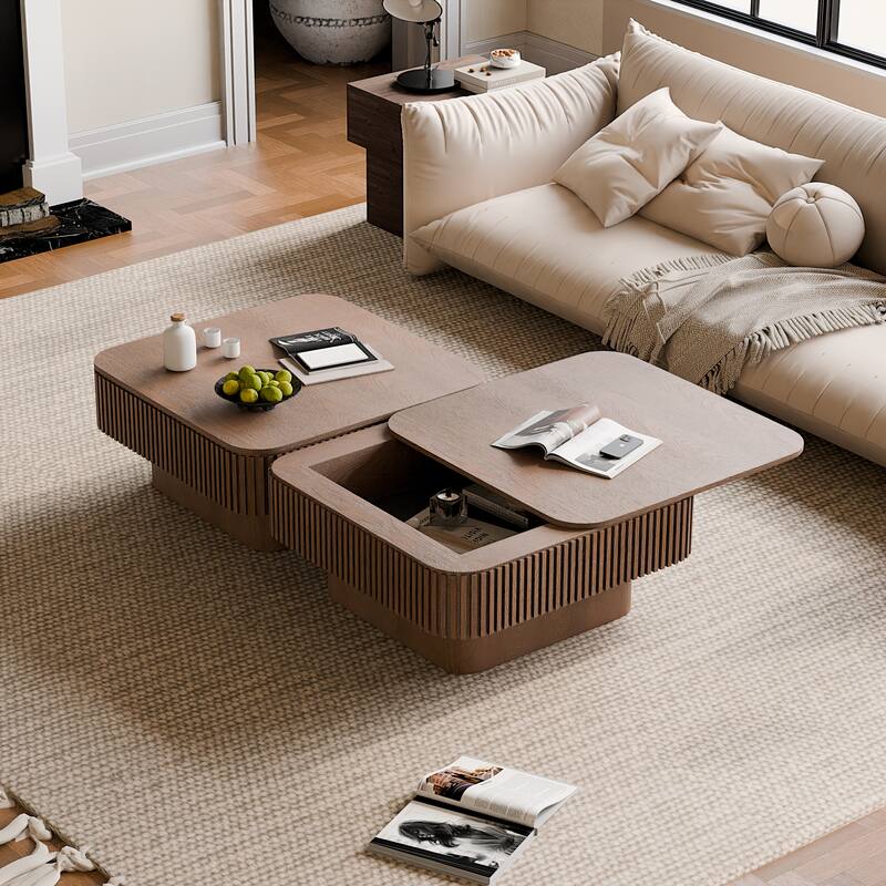 31.5" Modern Square Coffee Table with Storage, Solid Wood Veneer Finish for Living Room, Bedroom & Office