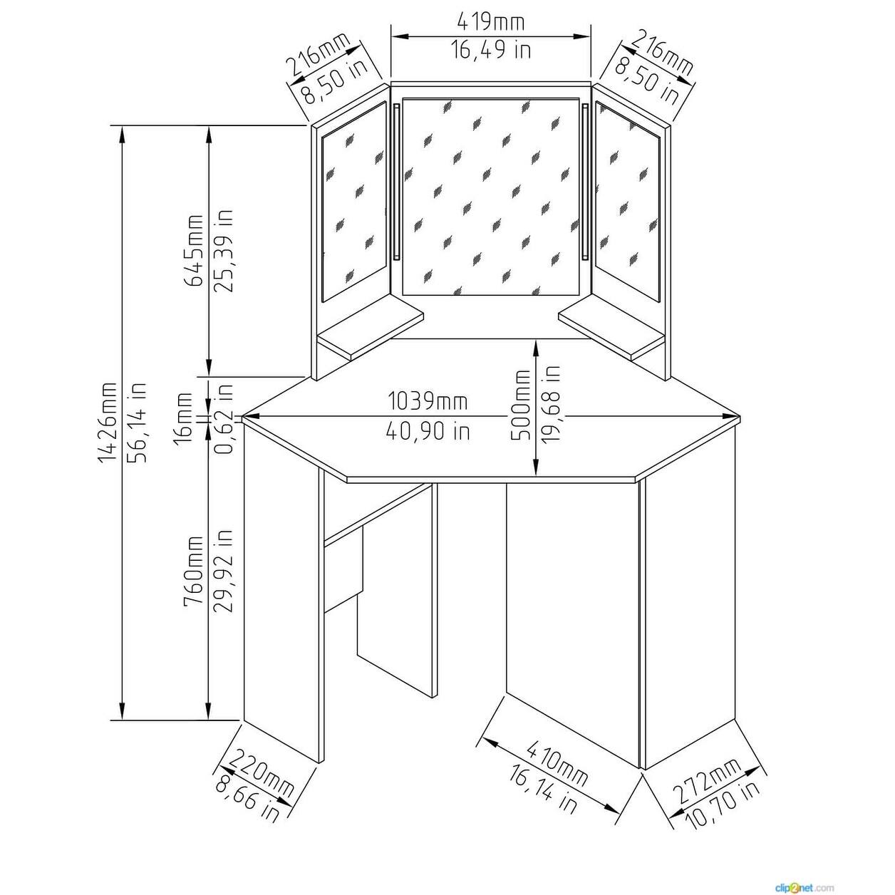 Black Pearl Corner Makeup Vanity with Storage and LED lights Bed Bath
