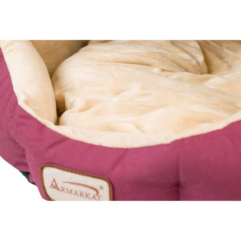 Cat Bed, Small Pet Bed, Burgundy/Ivory - 18"L x 14"W x 11"H