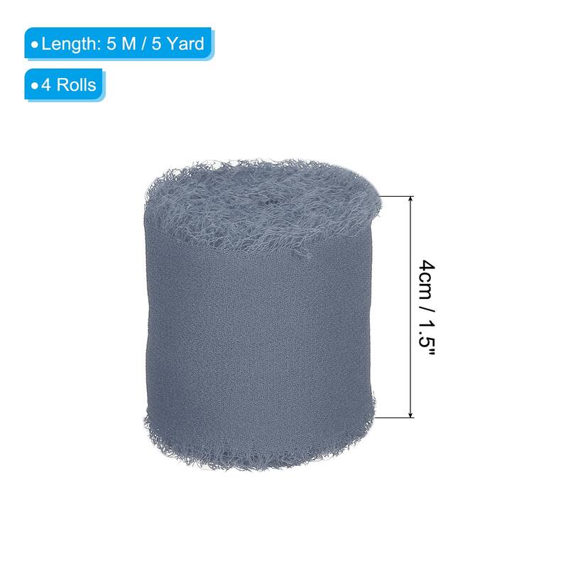 4 Rolls 1.5 Inch x 5 Yard Handmade Fringe Silk Chiffon Ribbon - Steel Blue