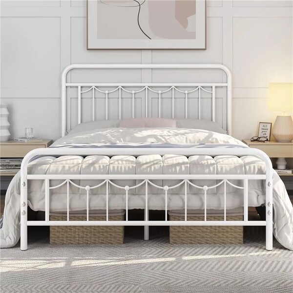 Full Metal Bed Frame with Vintage Headboard & Footboard