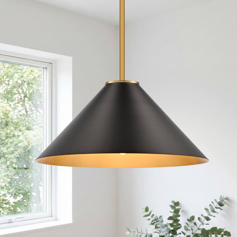 LamQee 1 -Light Metal Cone Pendant Light Adjustable Hanging Lighting - 15.7inch