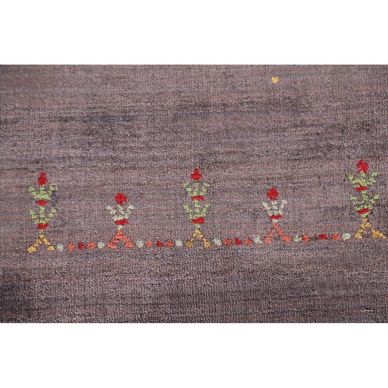 Brown Gabbeh Area Rug Handmade Wool Carpet - 8'1"x 9'10"