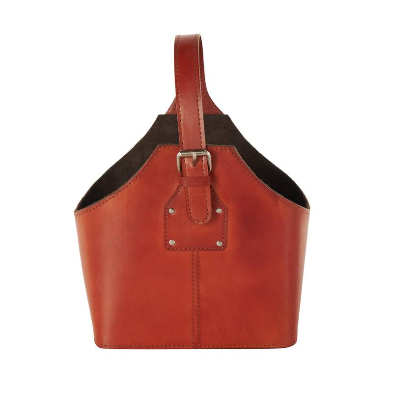 Leather Handmade 2 Bottle Wine Holder with Carrying Handle - Brown - Roche River Decor