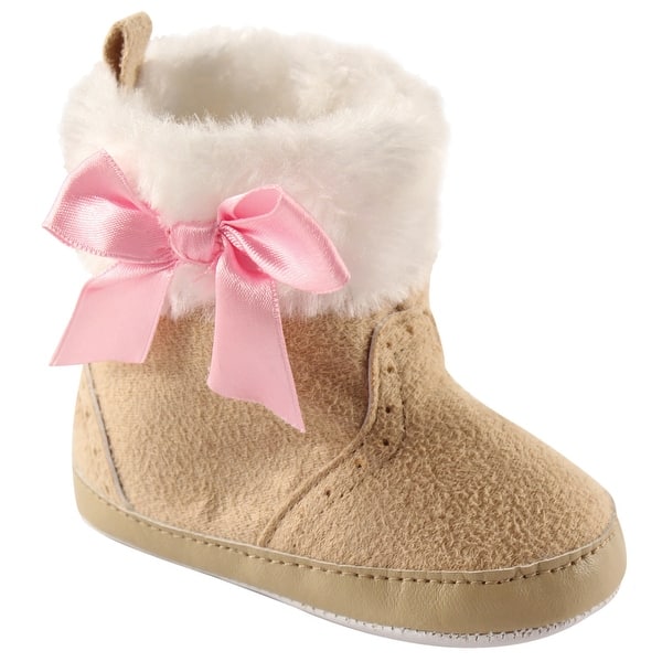 slide 1 of 1, Luvable Friends Baby Girl Crib Shoes, Tan Fur Trim Boots 0-6 Months - Tan Fur Trim Boots