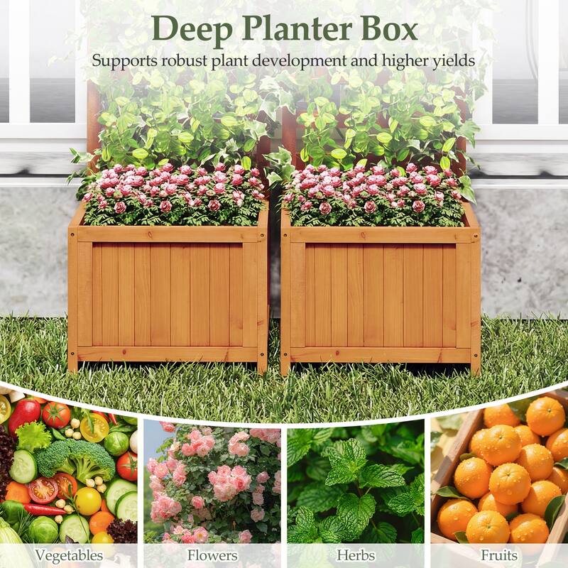 Gymax 2PCS 48'' Wood Raised Garden Bed w/Trellis Drainage Holes & Gaps