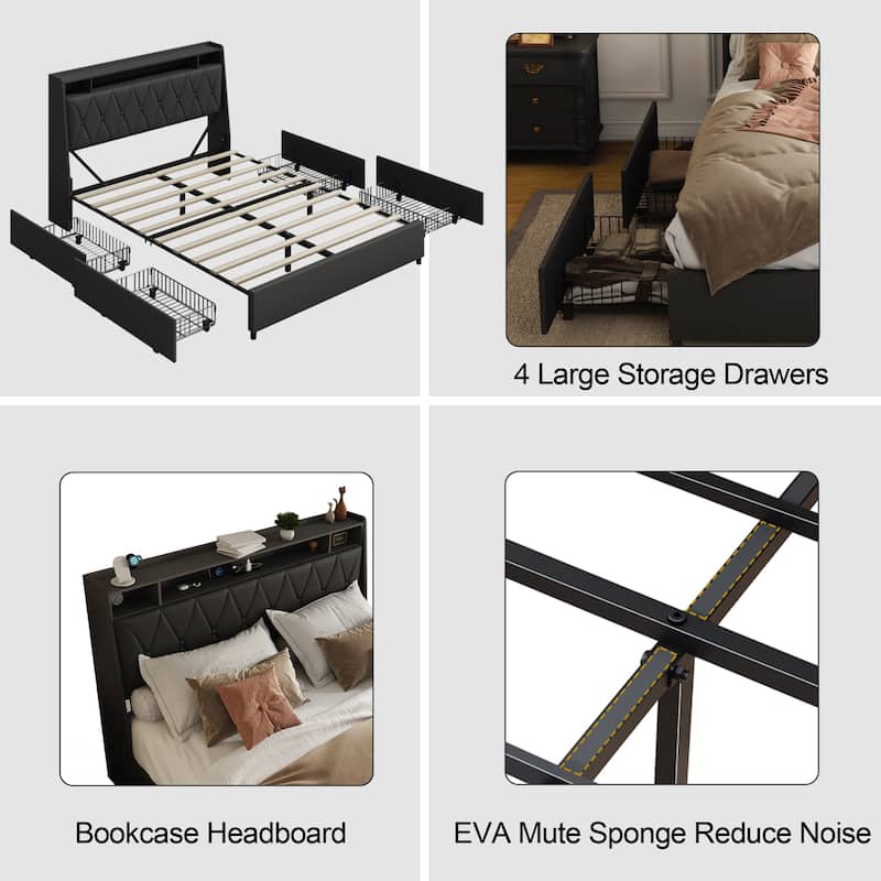 Full Size Bed Frame with Ergonomic Headboard