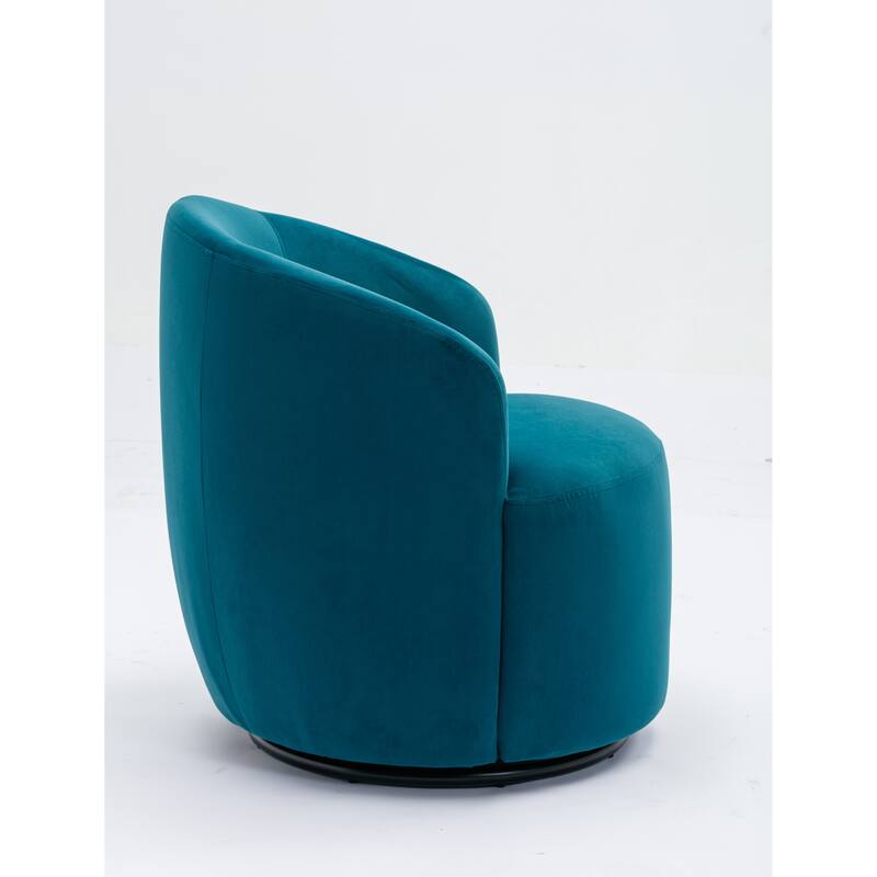 Velvet Upholstered Swivel Accent Barrel Chair, Small Single Sofa Armchair, Round Accent Chair with Backrest & Metal Ring