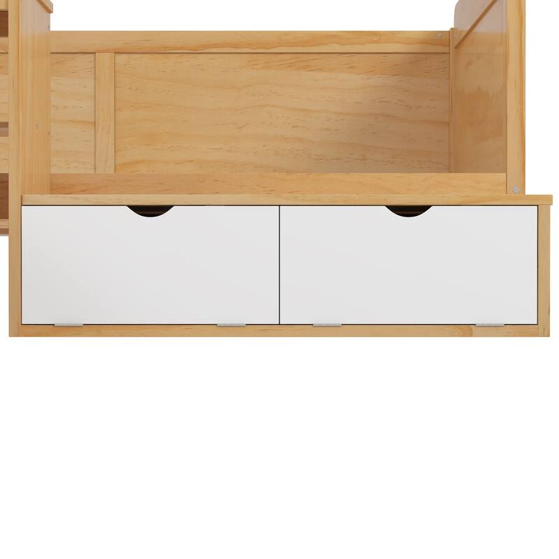 Multi-functional Wooden Daybed with Storage Shelves, Study Desk, Lockers, and Matching Stool
