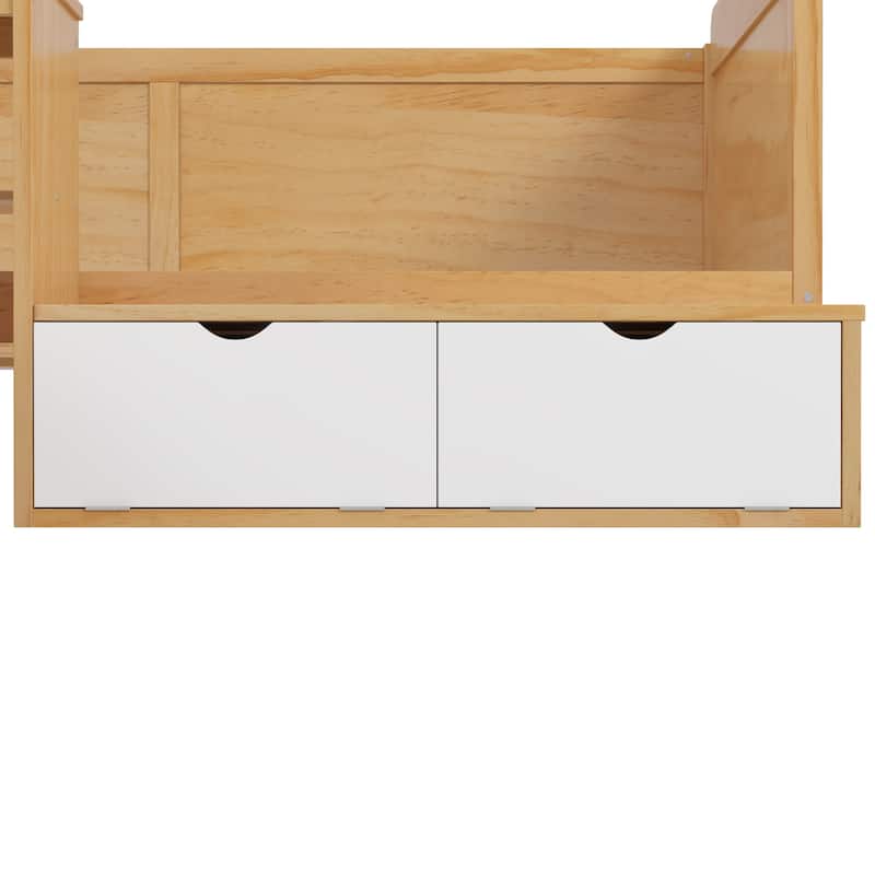 Twin Size Natural Wood Daybed with Study Desk & Storage (350lb Capacity)