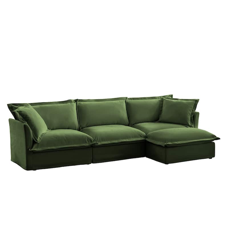 Modern Deep Seat Modular Sofa with Removable Chenille Covers and Plush Cushions for Living Room and Guest Room