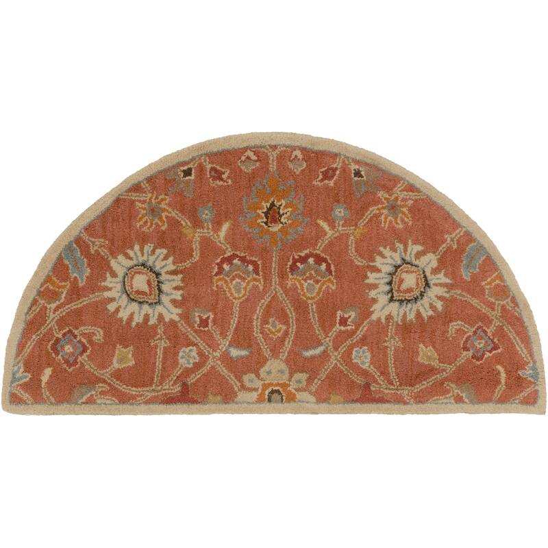 Livabliss Traditional Caesar Floral & Botanical Area Rug - 2' x 4' Half-Circle - Rust