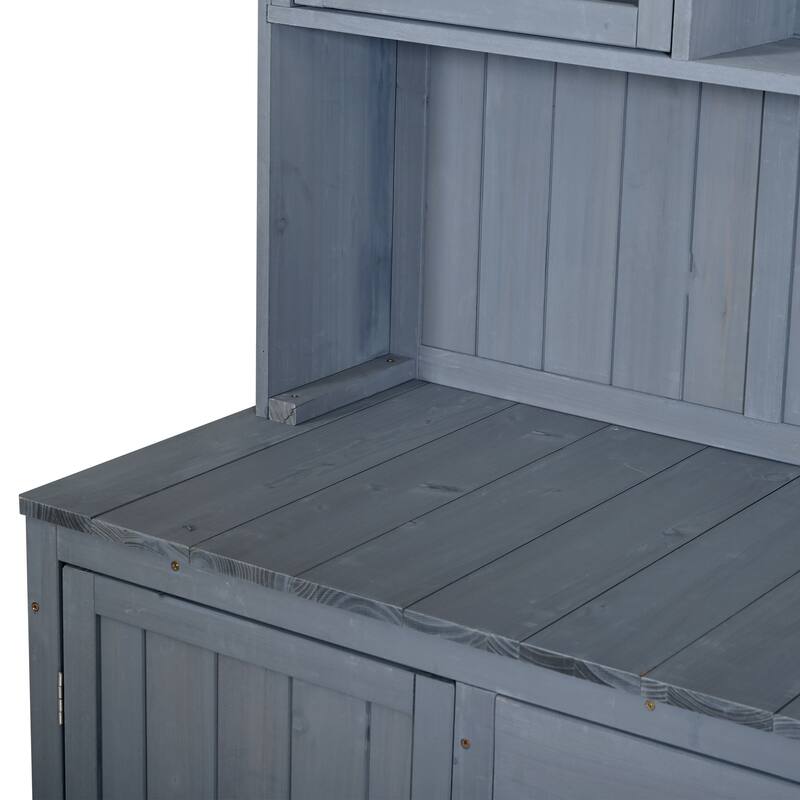 65" Solid Fir Wood Potting Bench with Hutch, Garden Workstation Table with Drawer, Spice Rack & Shelves