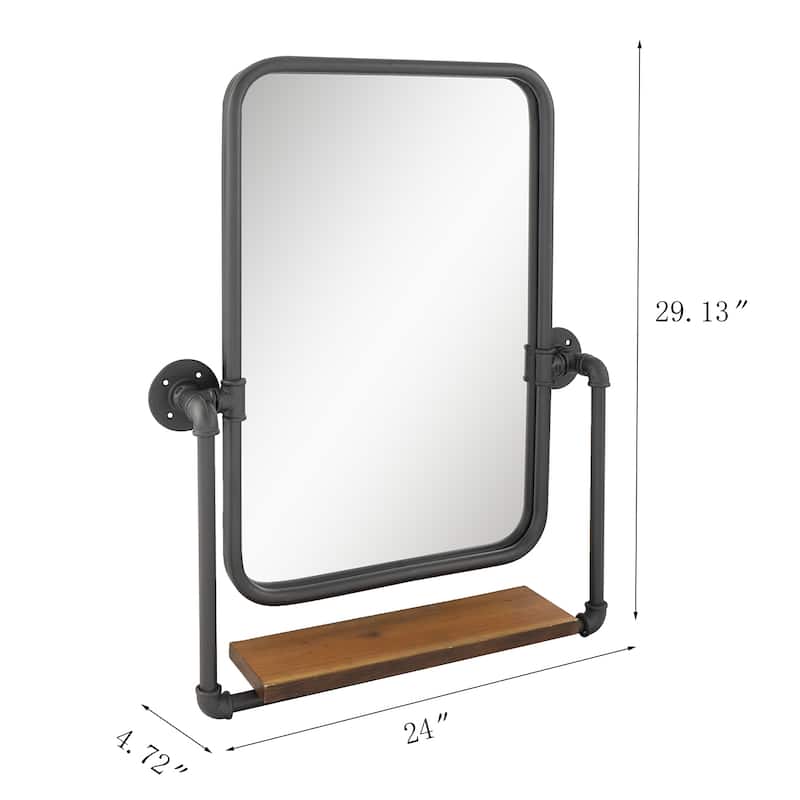 MacLuu Industrial Black Metal Pipe Hanging Wall Mirror with Shelf