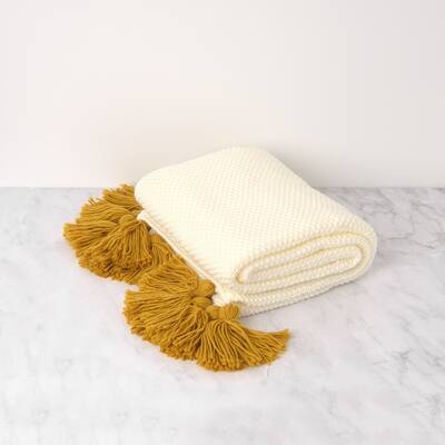Aurora Home Big Tassel Acrylic Knit Throw with Colored Tassels