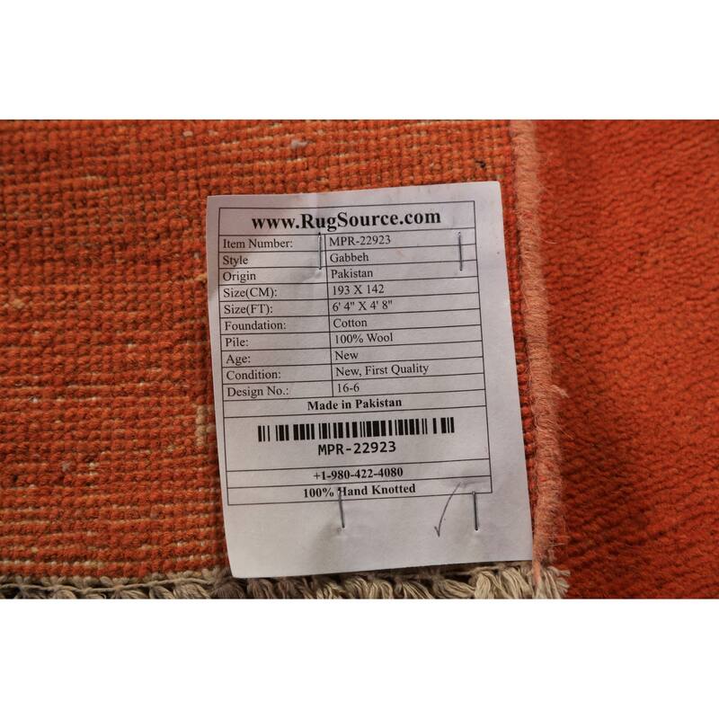 Orange Modern Gabbeh Area Rug Oriental Hand-Knotted Wool Carpet - 4'8" x 6'4"
