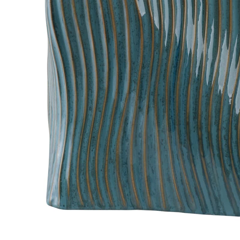 Ceramic Garden Stool Wavy Texture Modern for Home Decor - 19" Green