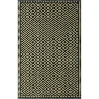 Hand-Woven Sangat Kilim Umayma Ivory/Black Rug - 6'3" x 9'7"