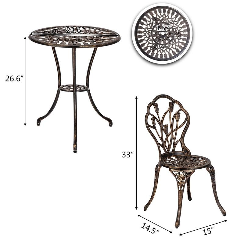 3-Piece Cast Aluminum Patio Bistro Set Outdoor Furniture