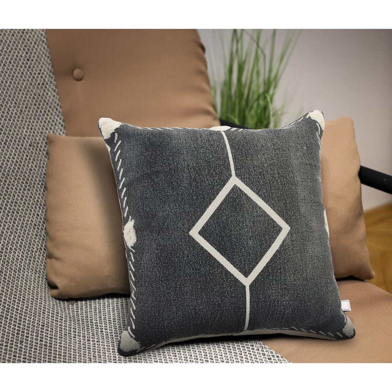Sevita Bordered and Tufted Geometric Throw Pillow