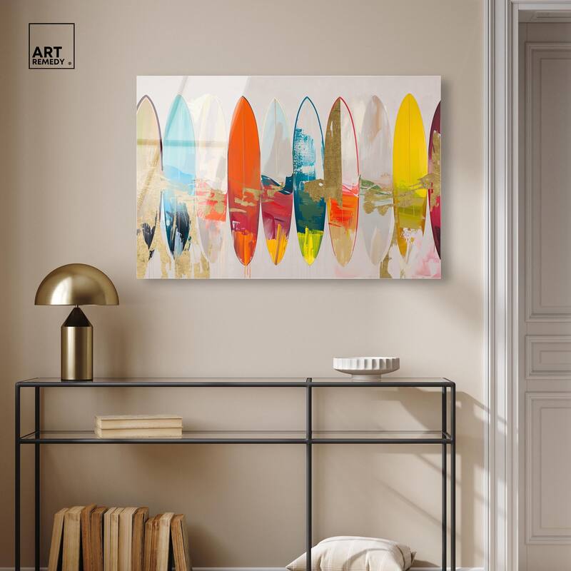 Surfboard Horizons II Acrylic by Art Remedy, Ready to Hang