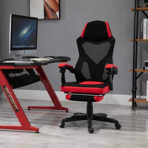 Vinsetto Home Office Chair Adjustable Height Recliner with Retractable Footrest, Mesh Back - 28.5*22.75*46.5