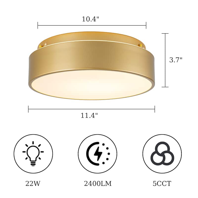 Dimmable LED Flush Mount Ceiling Light with 5-Color Temperature Selectable - 11.4 in W × 3.7 in H