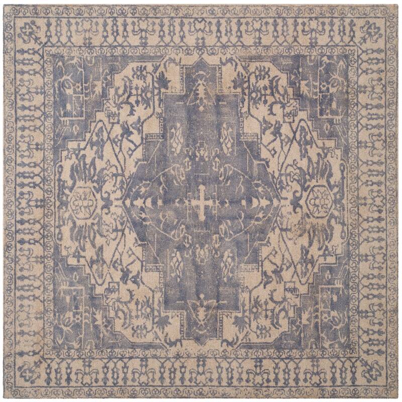 SAFAVIEH Handmade Restoration Vintage Boho Grisha Oriental Wool Rug - 6' Square - Blue/Grey