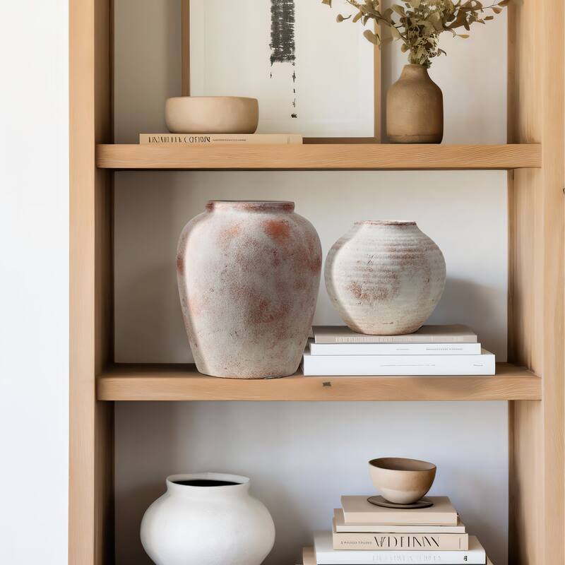 2-Piece Marble Brown and White Terracotta Vase Set