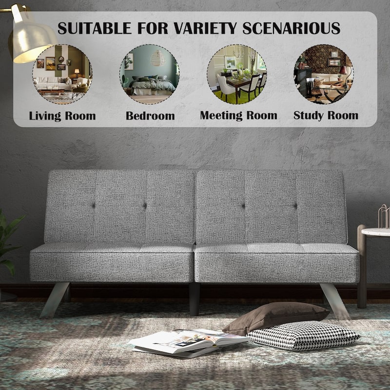 Linen Upholstered Modern Convertible Folding Futon Sofa Bed for Compact Living Space