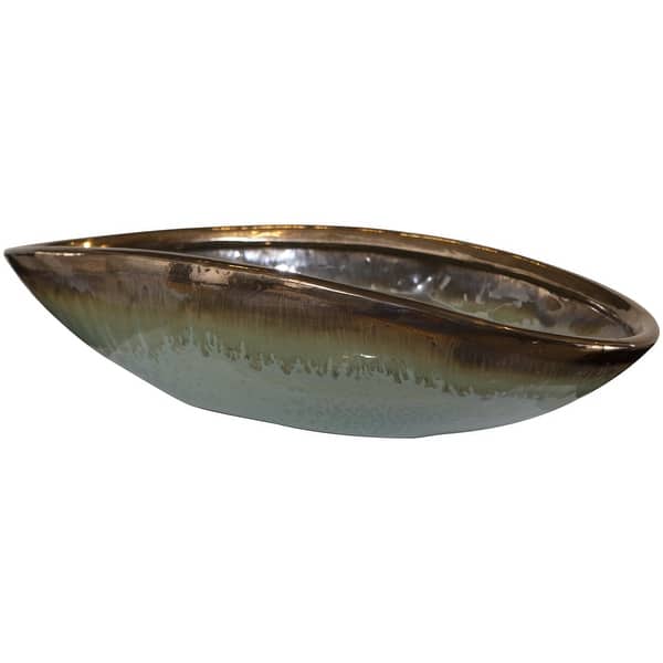 slide 2 of 3, Uttermost 17855 Iroquois 15-3/4" Wide Earthenware Decorative Bowl Mint Green / Chocolate Brown