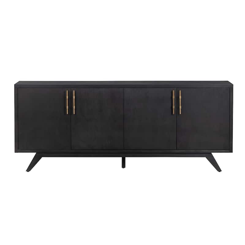 80 in. Black Solid Wood 4 Door Media Credenza_Sideboard