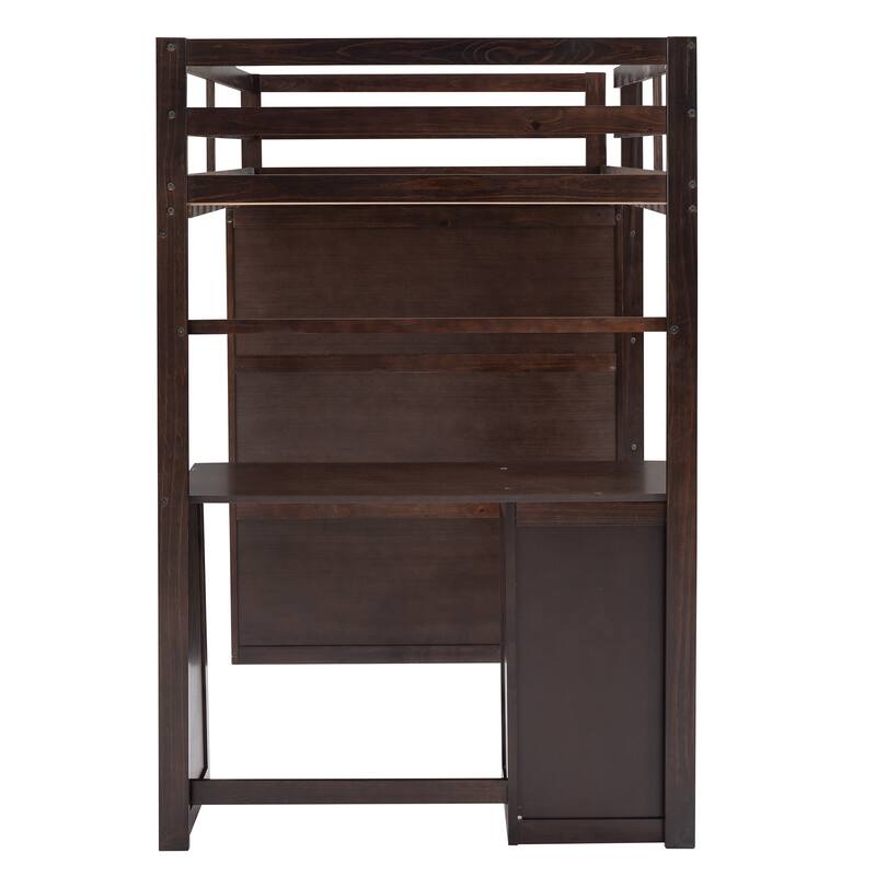 Compact Twin Loft Bed with Drawers, Desk, and Wardrobe in Espresso