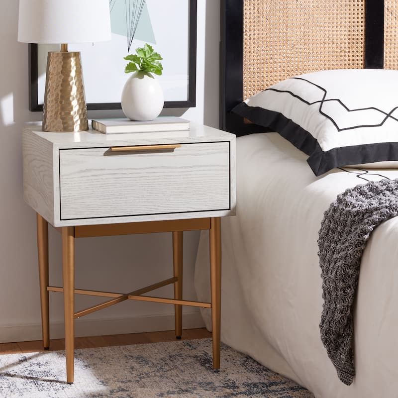 SAFAVIEH Kaelyn Modern 1-Drawer Nightstand - White Washed/Gold