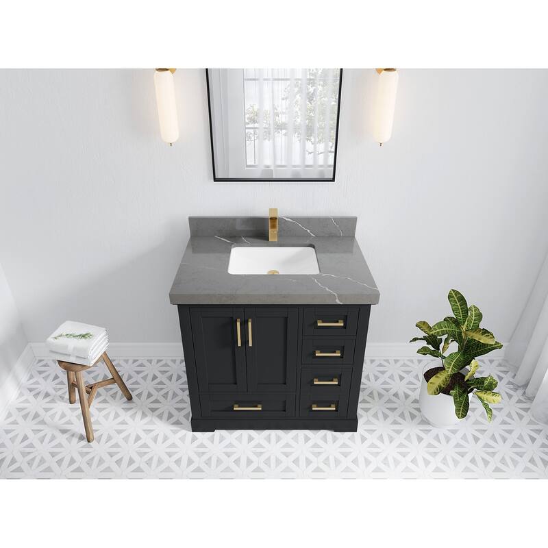 Willow Collections 36 x 22 Boston Center Sink Left Bathroom Vanity with Countertop
