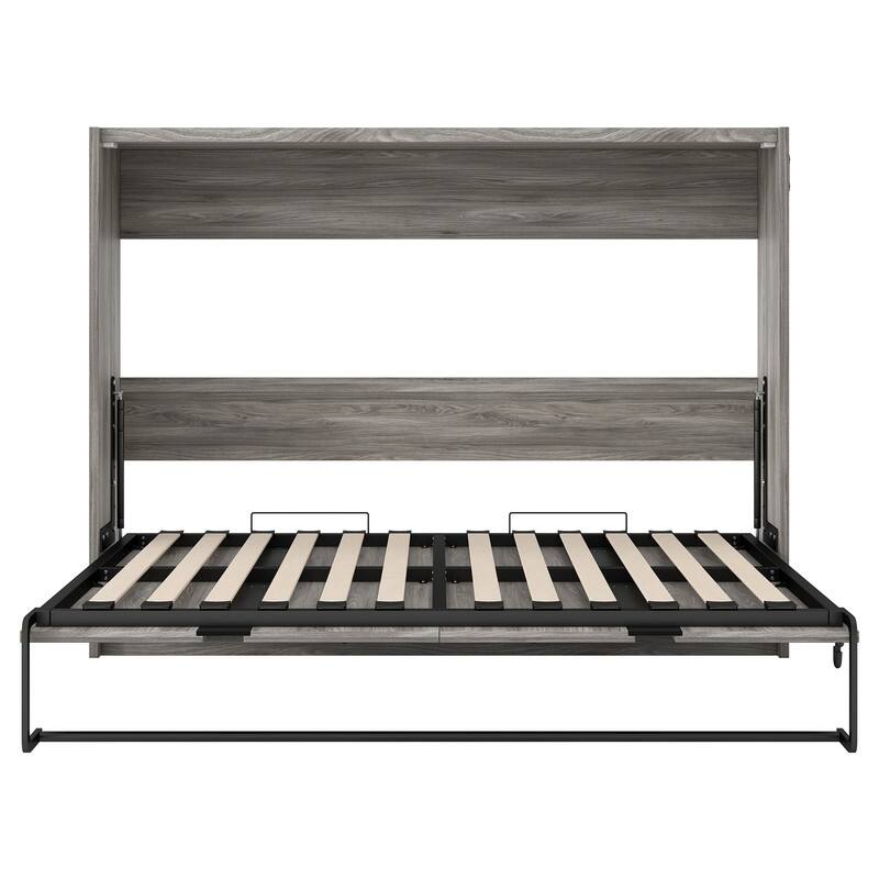 Twin Size Storage Murphy Bed with 2-Tier Shelf, 3 Drawers and LED Light, Full Size Folding Bed Frame Optional