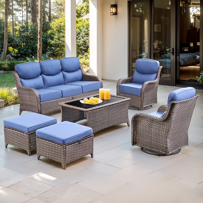 Gymojoy 6-Piece Patio Furniture Set with Swivel Glider Chairs, 6-Inch Ultra-Plush Cushions & Water-Resistant Olefin Fabric